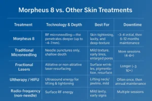 How Often Can I have Morpheus 8? 2 Table to show benefits of Morpheus 8 Wakefield compared to other skin treatments